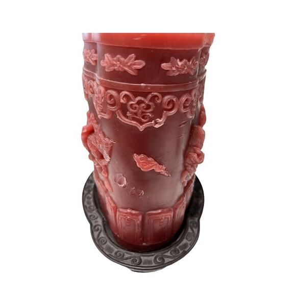 Vintage Wine Red Chinese Dragon Candle on Stand - Picture 6 of 8